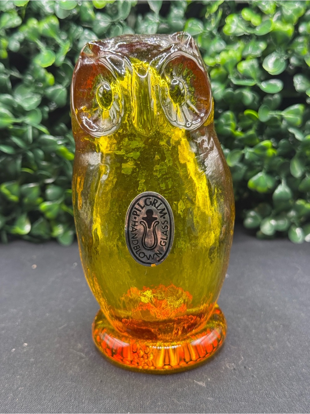 *GLOWS* Vintage 1970s Pilgrim Glass Amberina Owl Figurine – With Original Label!